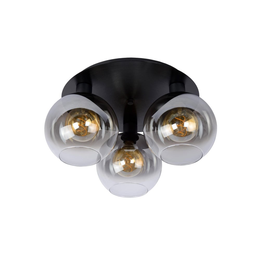 Lucide Plafondlamp Marius 3-lichts zwart met transparante glazen bollen