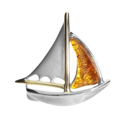 Kettenanhänger OSTSEE-SCHMUCK "- Schiff - Silber 925/000 - Bernstein" Gr. 25, silber (silber 925, silberfarben, weiß), Schmuckanhänger, Damen, Silber 925 (Sterlingsilber), Kettenanhänger