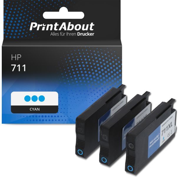 PrintAbout Druckerpatrone kompatibel mit HP 711 (CZ134A) - 3x Cyan - Multipack