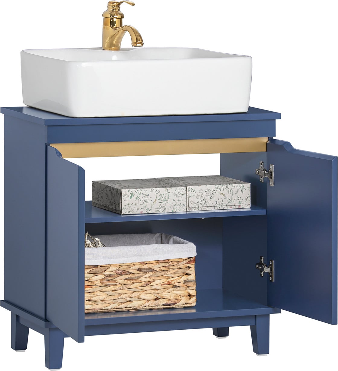 SoBuy BZR113-B wastafelonderkast voor de badkamer, blauw