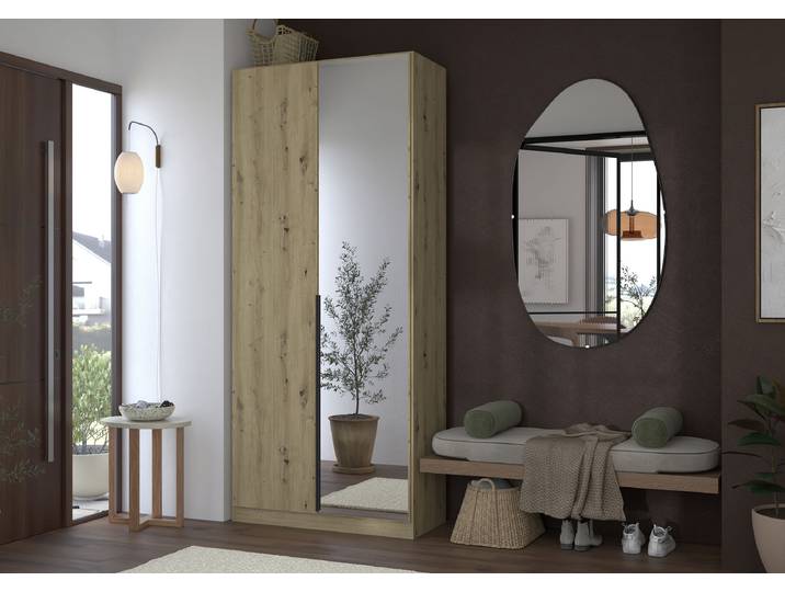 Armoire Avena avec Miroir 91cm Bois/Imitation chêne Artisan