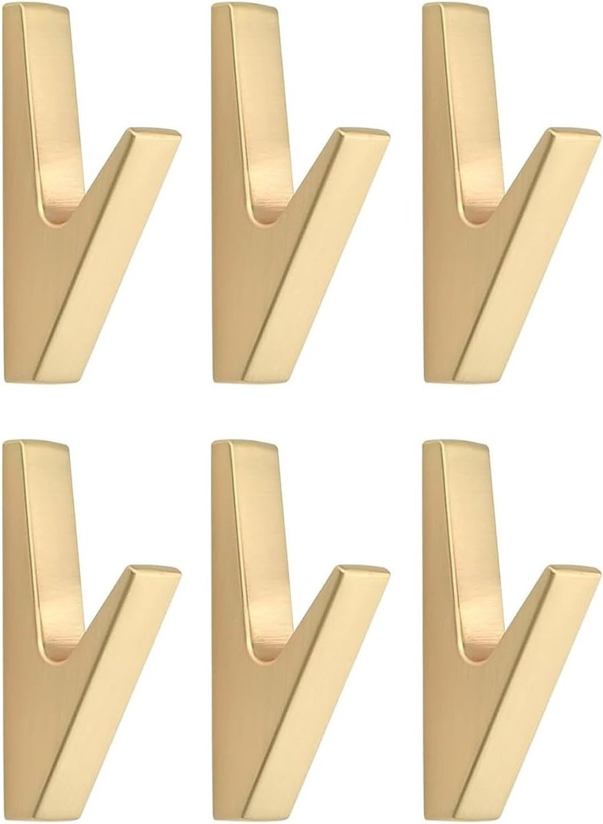 Set van 6 gouden wandkapstokken van aluminium legering voor badkamer, slaapkamer en keuken inclusief schroeven