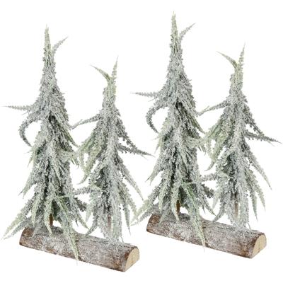 Dekobaum I.GE.A. "Weihnachtsdeko, Weihnachtsbaum", grün (grün, weiß), B:19cm H:34cm T:6cm, Kunststoff, Dekofiguren, Tannenbaum auf Rinde 34 cm