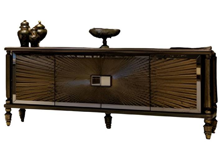 Xlmoebel Sideboard XLMOEBEL Sideboard aus Holz in Braun mit goldenen Akzenten (Sideboard), Made in Europa