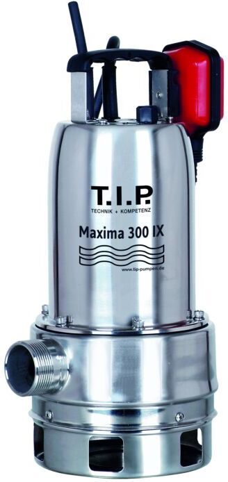 T.I.P. Schmutzwasser Tauchpumpe - Edelstahl, 18.000 l/h,  8 m Förderhöhe, 700 W, 30 mm Korngröße, robust, Maxima 300 IX 30116