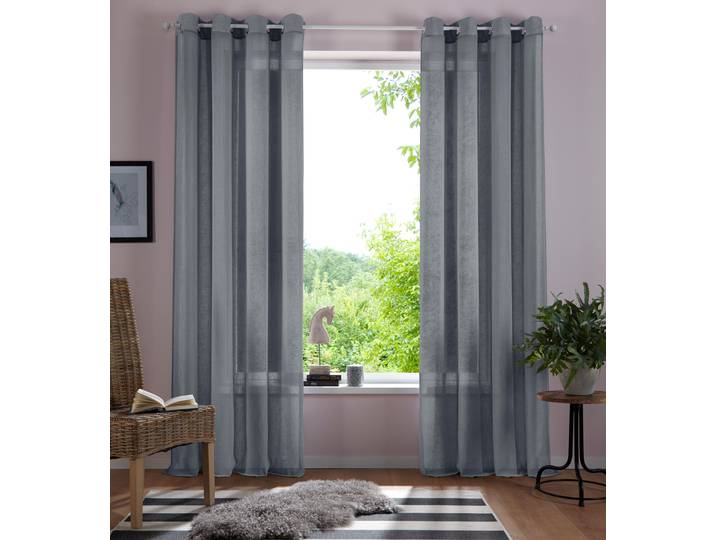 Gardine OTTO HOME Mara Gr. 1, grau, B:140cm H:145cm, Polyester, Gardinen, Gardine, transparent, Leinen Optik, monochrom, basic