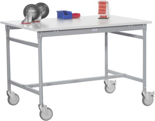Manuflex BB4045.9006 Beistelltisch BASIS mobil mit Multiplex-Platte in Alusilber ähnlich RAL 9006, BxTxH: 1250 x 800 x 850mm