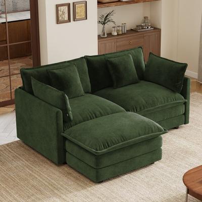 GDFStudio - Pawn Chenille L-Shaped 2 Seater Sofa with 1 Ottoman with Pillow
