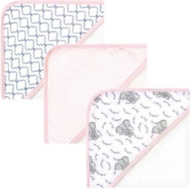 Touched by Nature Baby Girl Organic Cotton Hooded Towels, Pink Elephant, One Size - Pink Elephant - One Size