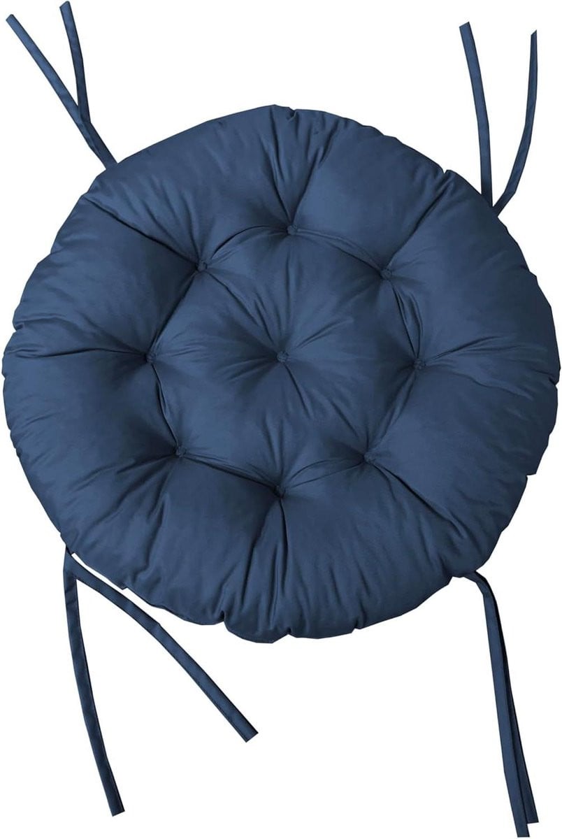 Blauw Rond Zitkussen voor Buiten - Gewatteerd Zitkussen met Lussen - Diameter: 50 cm