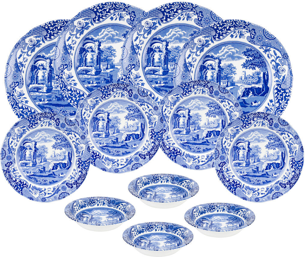 Blue Italian 12 Piece Dinnerware Set, Service for 4 White;Blue 12