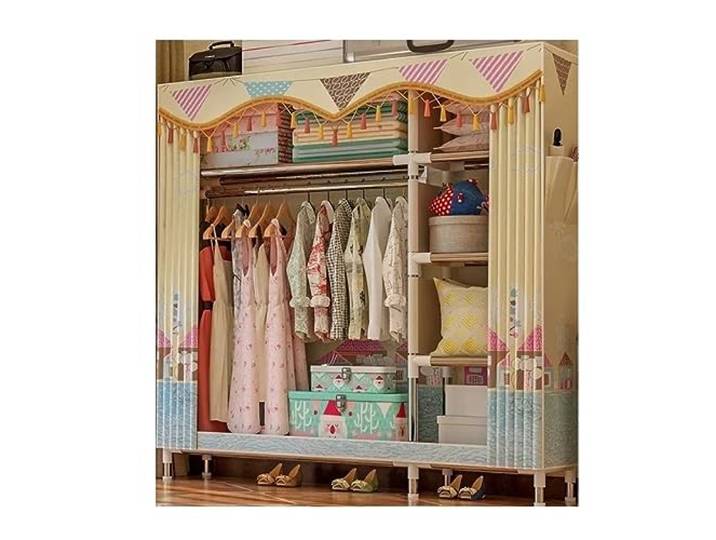 CVdrtyED Kleiderschrank Kombi-Garderobenstoff, Stahlrohr Verstärkt, Einfacher Kleiderschrank-Aufbewahrungsorganisator Schlafzimmer Organizer(126 * 46 * 172cm)