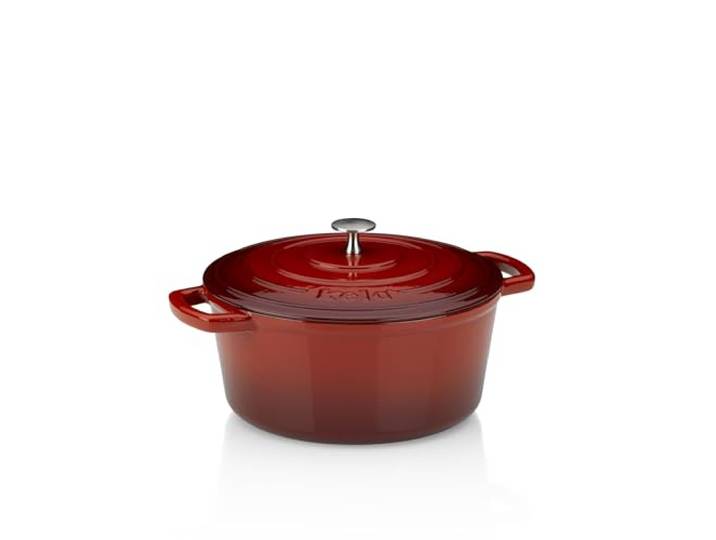 kela Bräter Gusseisen rund 4,6 Liter, Dutch Oven CALIDO, Induktion Gussbräter mit Deckel, Gusseisen Topf Brot backen, emailliert, rot