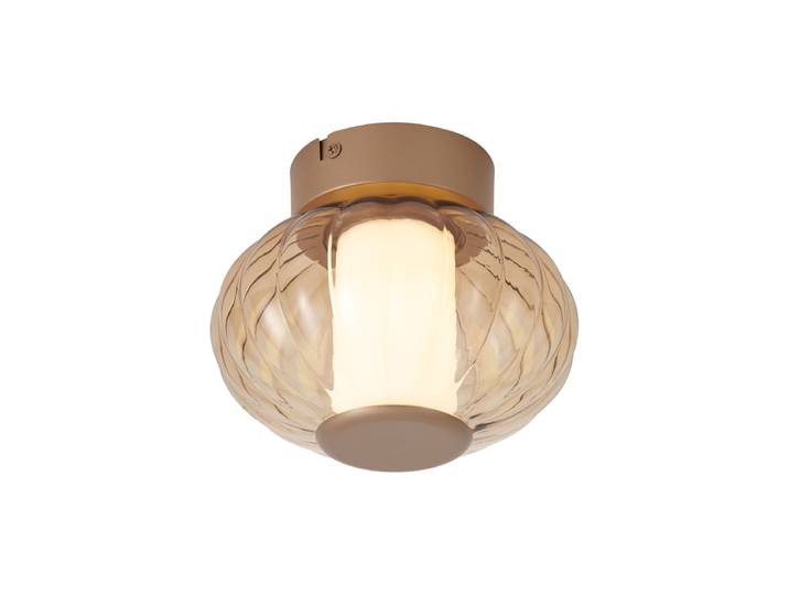 Plafonnier design laiton 18 cm avec verre ambré avec LED dimmable