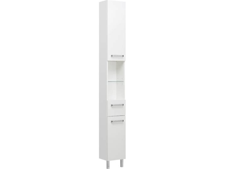 Hochschrank SAPHIR Quickset Badschrank 25 cm breit, 2 Türen, 2 Nischen, 1 Schublade , weiss (weiß glanz), B:25cm H:195,5cm T:20cm, Holzwerkstoff, Schränke, Hochschrank, Badezimmer-Hochschrank inkl. Türdämpfer, Griffe in Chrom glänzend