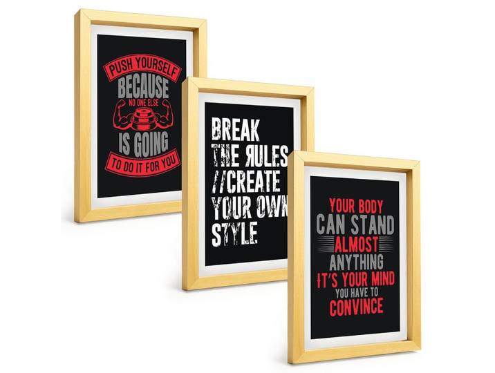 BILDER SET 3er Set - 20x30 cm Goldrahmen - Motivation, Training, Selbstentwicklung