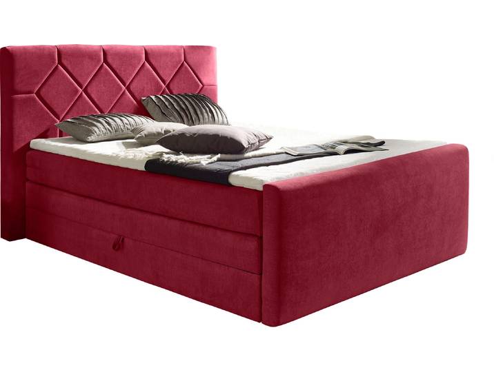 Boxspringbett HOME AFFAIRE Atlanta , rot, B:140cm L:221cm, Kunststoff, Massivholz, Stoff, Komplettbetten, Boxspringbett, inklusive Topper und Bettkasten