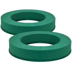 Creativery 2 Nass Steckschaum Kranz 25cm ringförmige Plastikunterlage Frischblumen Schnittblumen Steckmasse Steckschwamm Blumensteckschaum Ring Floristik Zubehör