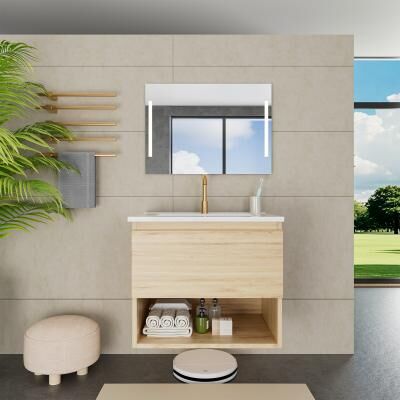 GREATPLANINC Wall Mounted Bathroom Vanity, Floating Ceramic Sink Cabinet