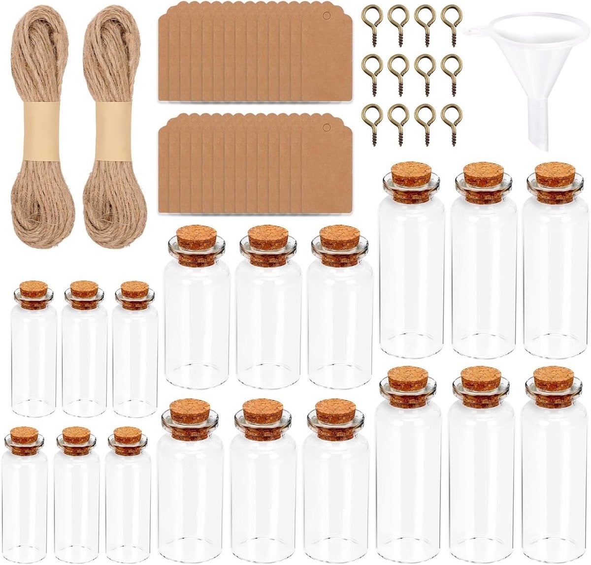 99 stuks mini glazen flessen met kurkstop en touw voor DIY decoratie en ambachten, 5/10/18 ml