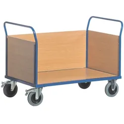 ROLLCART Dreiwandwagen 100x68 cm Holz-Ladefläche blau, 100x99x68 cm