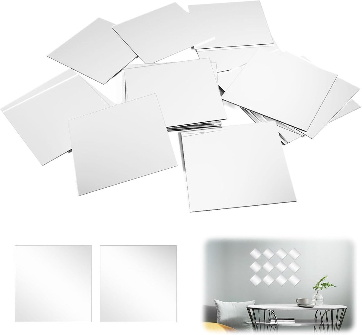 Zelfklevende kleine vierkante spiegel mozaïektegels 5x5 cm - 50 stuks voor decoratie en DIY-projecten