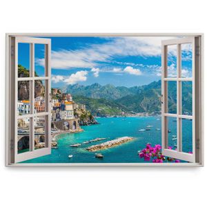 Sinus-Art Wandbild Fensterbild Italien Küstenstadt, Leinwand, Querformat, 120 x 80 cm