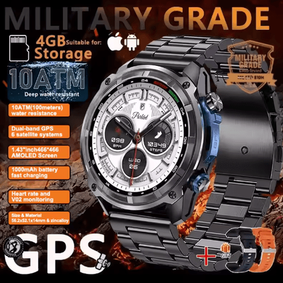 Inspire Picks T Rex 3 Pro Rugged GPS Smartwatch Offline Maps 10ATM Military Outdoor Watch black2 4gb Offline Map
