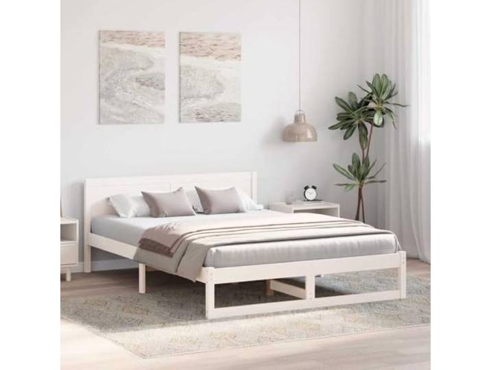 KTHLBRH Bettgestell, weiß, 160 x 200 cm, Kiefer massiv Minimalistisches Design, Naturholz, einfache Montage, Doppelzimmer