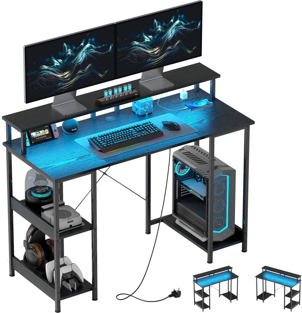Inbox Zero Slemp Reversible Home Office Desk with Storage Black