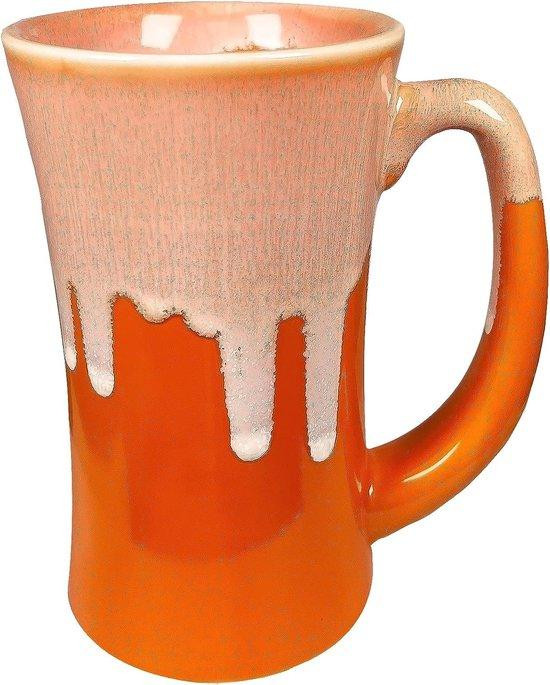 Handgemaakte keramische koffiemok met unieke glazuurtextuur, 500 ml, oranje