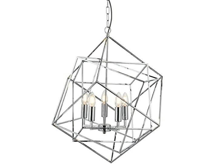Cube 5Flammiger Pendelleuchte, Geometrischer Würfelrahmen, Chrom chrom plattiert