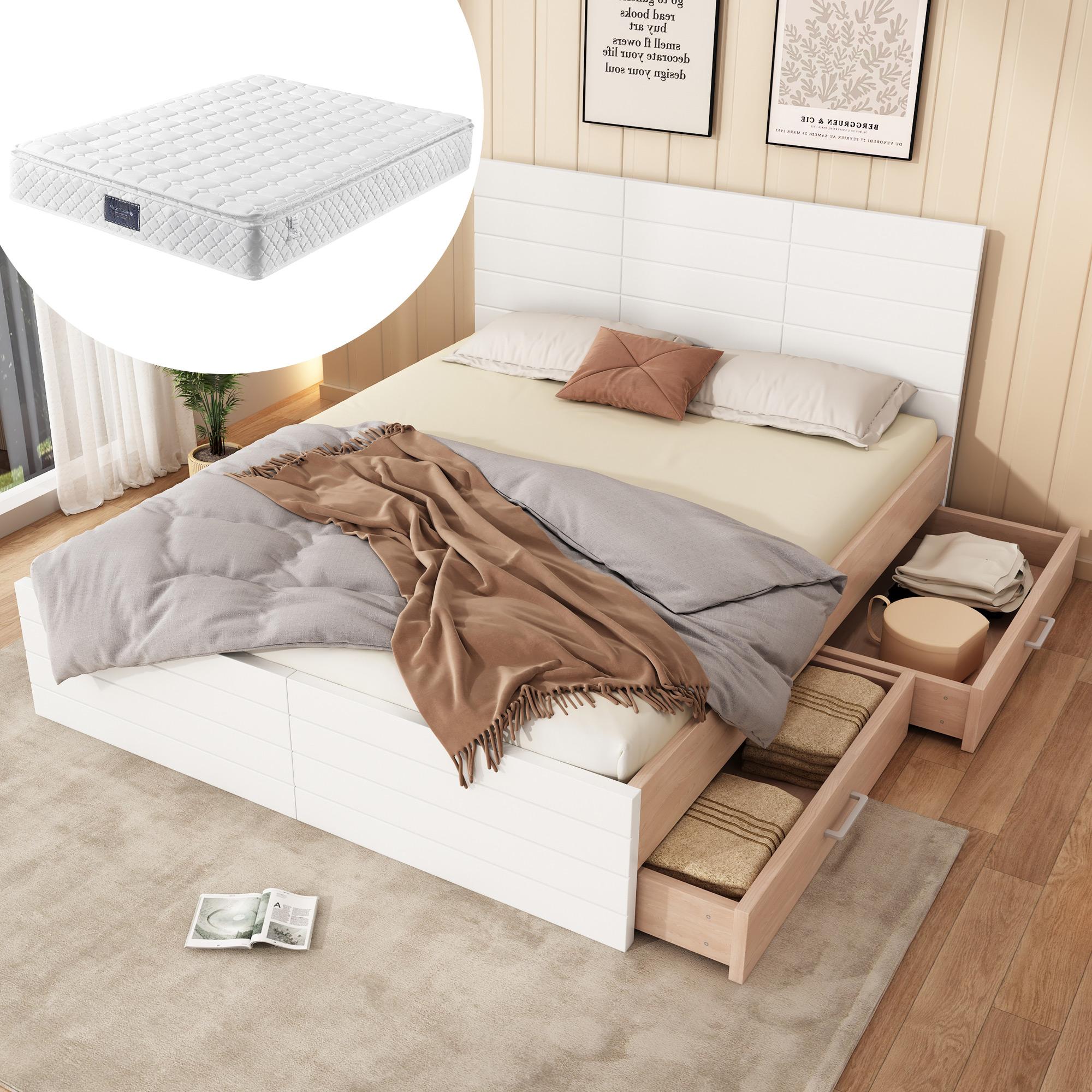 Doppelbett Holzbett Bettanlage 140×200cm mit 2 Schubladen
