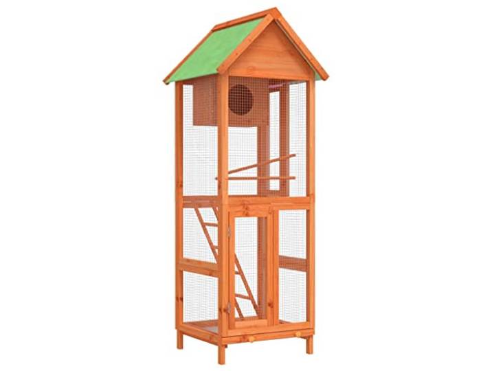 Vogelkäfig aus massivem Kiefernholz, braun, 60x58,5x160cm, Grünes wasserdichtes Dach, Drahtgitter, Nistkasten, Leiter, Herren, ausziehbares Tablett, einfache Reinigung