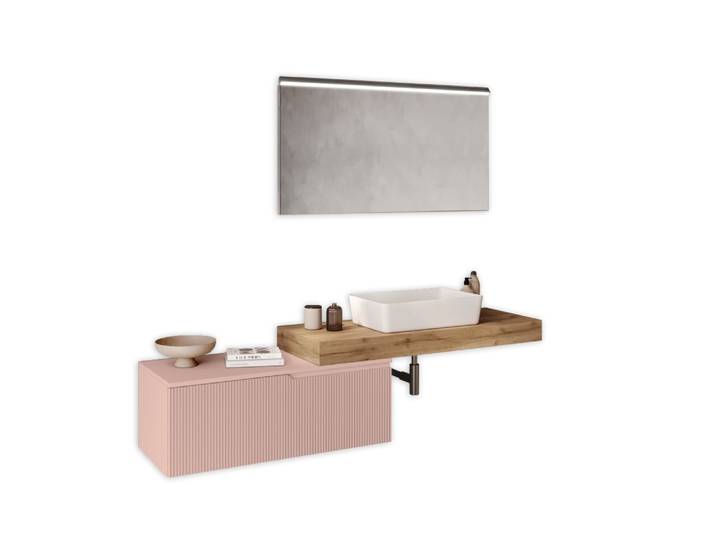 Composition 4 pièces en MDF chêne/rose poudré