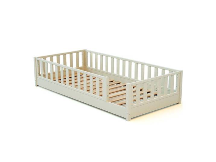 JURABABY - Lit au sol enfant en bois SONHO - 90x190 Blanc - 90x190