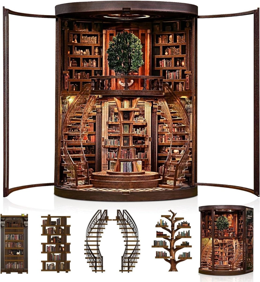 Houten Puzzel Modelbouw Huis met LED Verlichting - Multicolor Boekenplank Decoratie