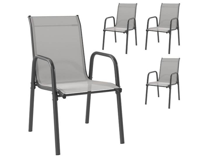 Outsunny Gartenstühle 4er Set Metall Netzstoff Hellgrau, 51x87x69 cm, Gartenmöbel, Gartensessel, Gartenstühle