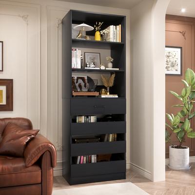 Rackcog 80'' H x 21.3'' W Wood Standard Bookcase with 4 Drawers,Morden Freestanding Storage and Display Bookshelf