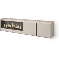 LOWBOARD, Beige, 212/35/50cm, Kamin mit Feuereffekt XXL