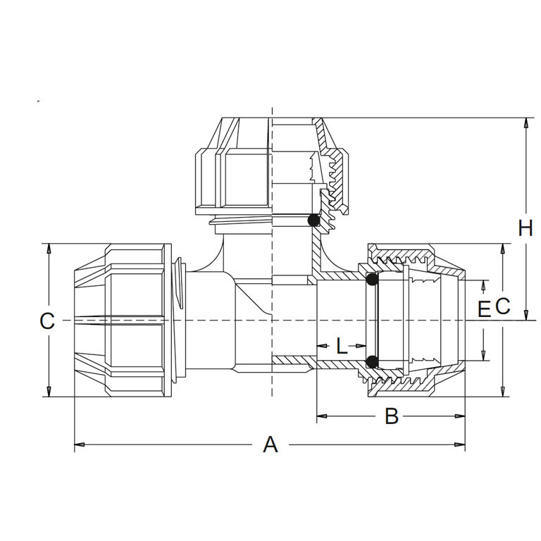 REKUBIK PP T-Stück Klemmverbindung Kupplung 20mm x 20mm x 20mm 3671/2020