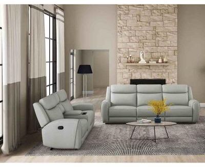 Esofastore Transitional Light Gray Finish Top Grain Leather Living Room Recliner Sofa Set