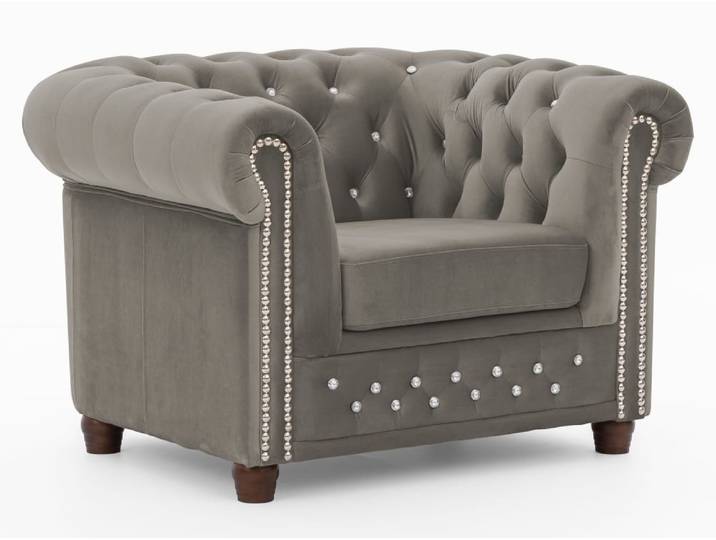 Fauteuil Chesterfield en velours gris