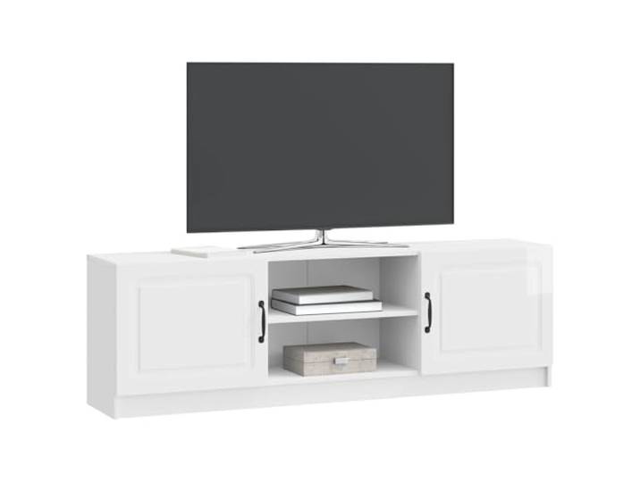 GKHPYURE TV-Schrank weiß glänzend 150 x 31 x 47 cm Ingenieuriertes Holz Einziehbare Einlegeböden, 90 ° Tür, Griffe, geräumiger Vintage-Wohnraum