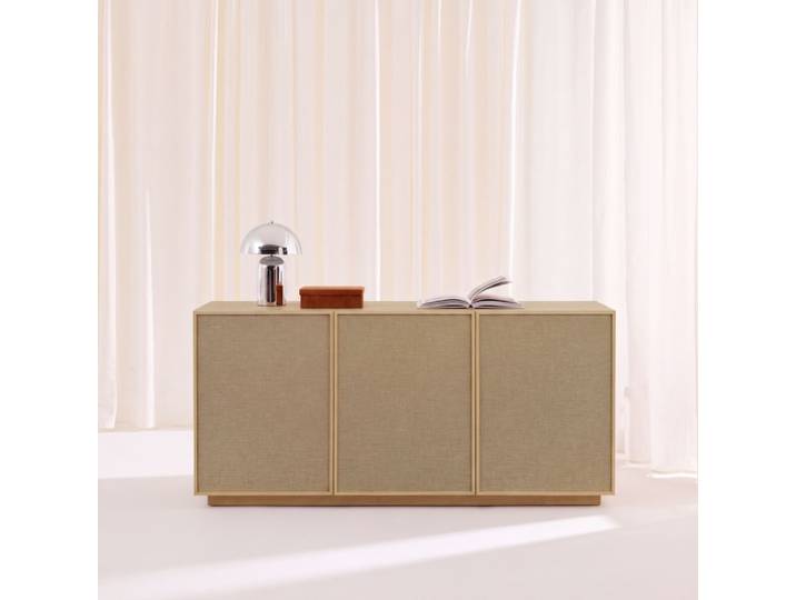 Buffet décor bois et tissu 3 portes 160cm naturel