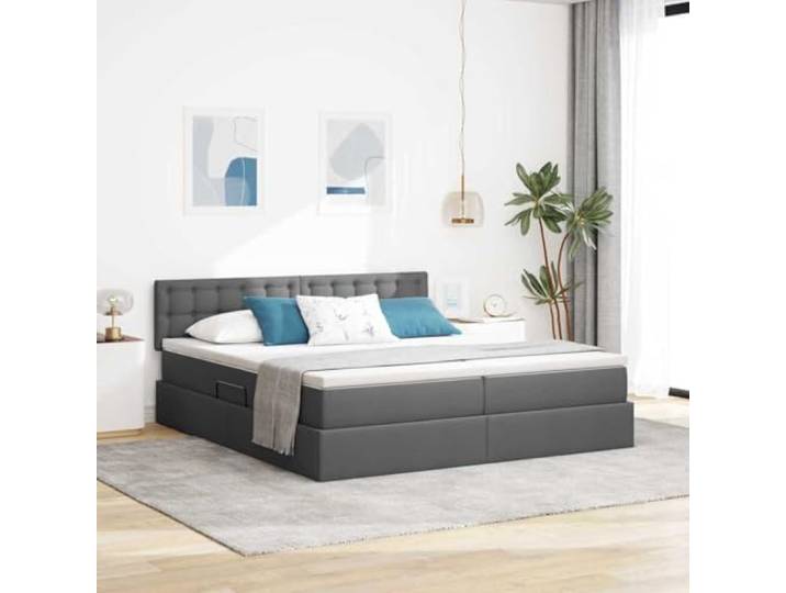 WDGJJFECNMUEHI Kunstleder Stauraumbett Modernes Design 180 x 200 cm Grau Aufbewahrungsbett Dunkelgrau 180x200 cm Kunstleder mit Matratze Stauraum Bettgestell Metall Lattenrost Hydraulik Funktion