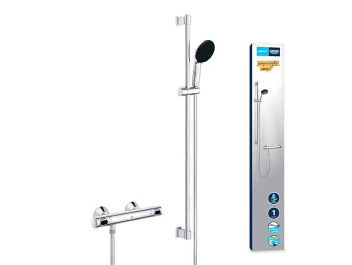 GROHE Precision Flow Mitigeur Thermostatique Douche\, Ensemble de Douche 1 jet avec barre 90cm\, Economie d'eau\, A coller avec GROHE QuickGlue ou à visser\, Chromé\, 34805001