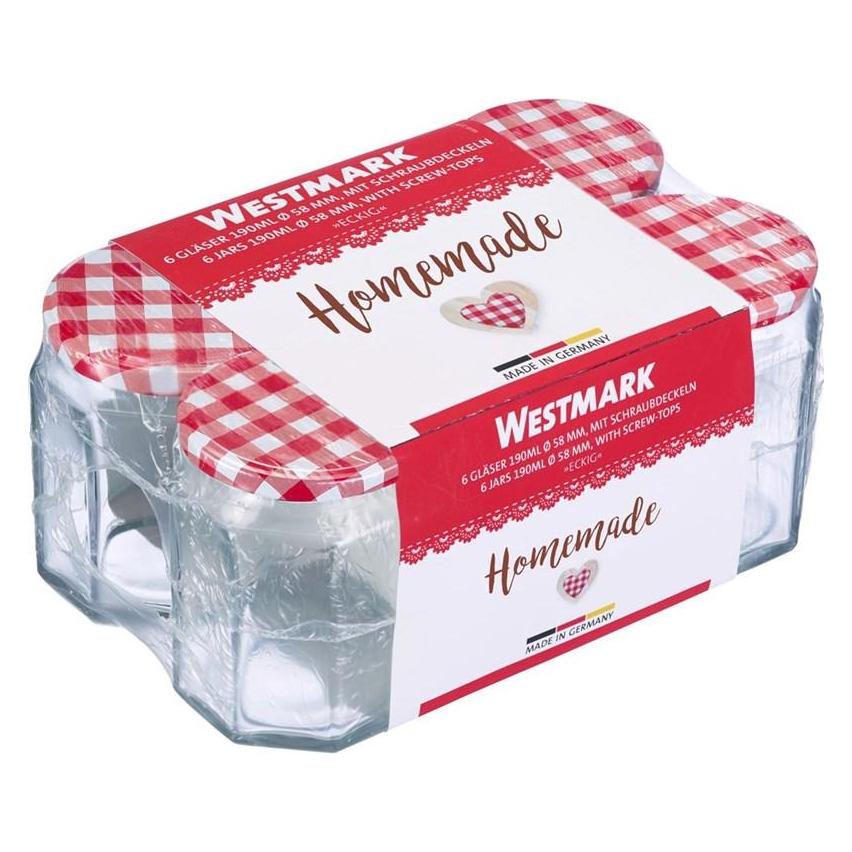 Westmark 6er Set 191ml 6eck Gläser, m Herz-Dekor Deckel, 58 mm (6 Stk., 0.19 l) (66452270)