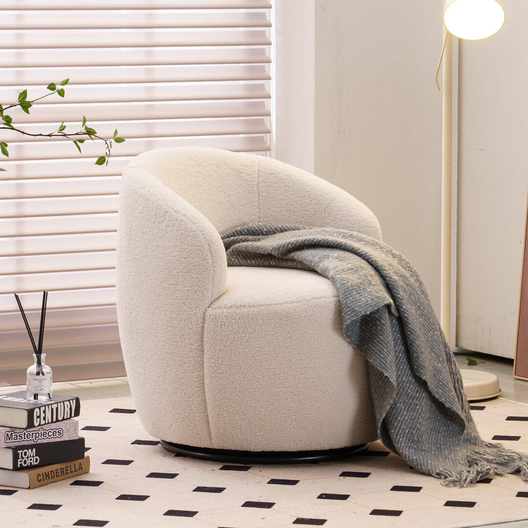 Bloomsbury Market Upholstered Barrel Chair Ivory 70cm H X 64cm W X 64cm D