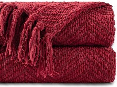 Uplift Picks Battilo Chenille Knit Throw Blanket Soft Thick Decorative Sofa Throw red 127x152cm